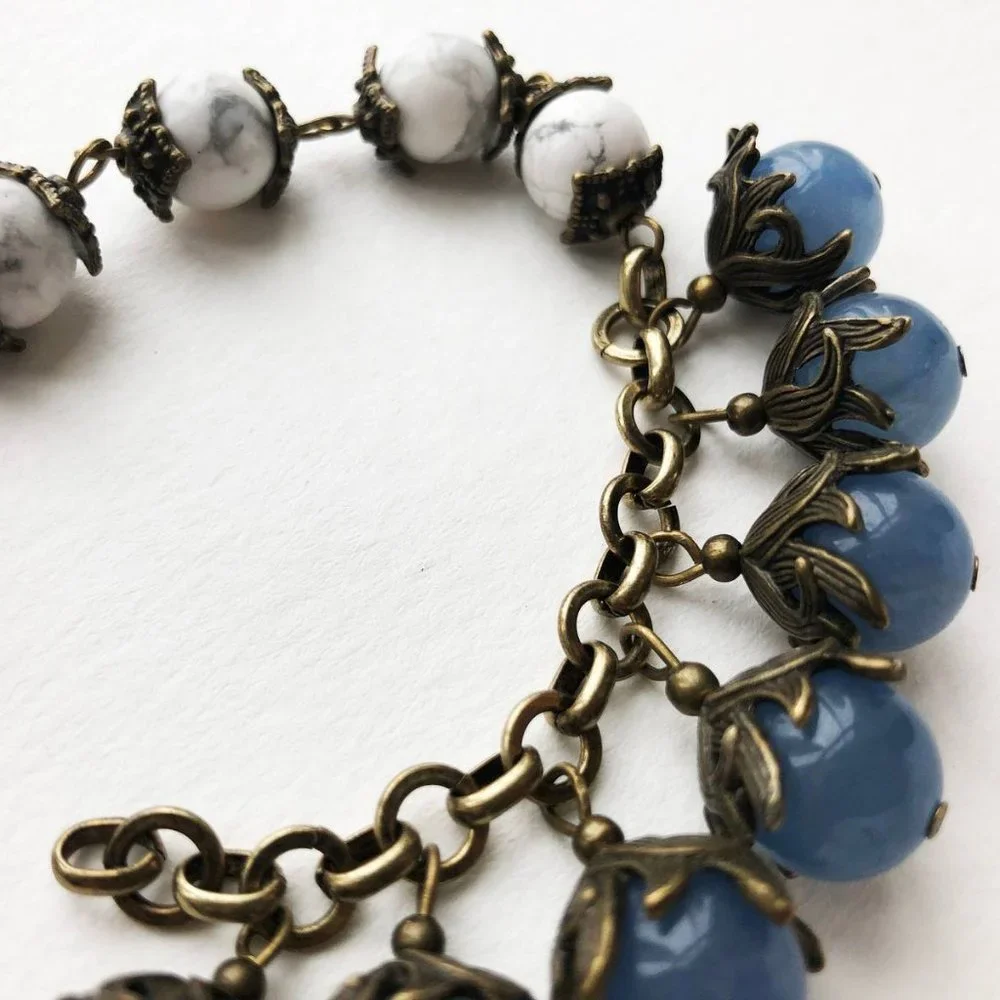 Multi stone bracelet boho, unusual handmade jewelry